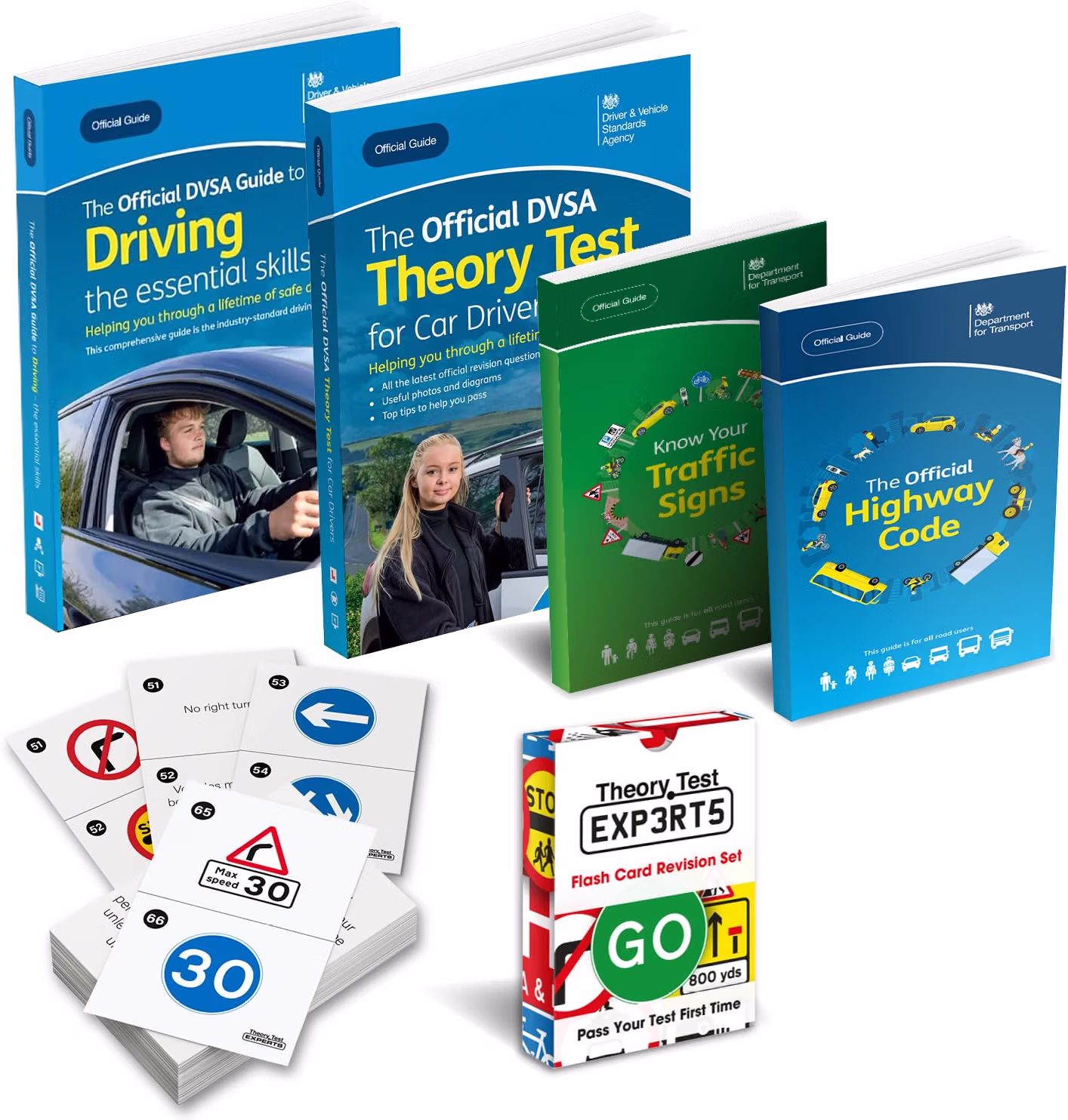 Large driving theory revision bundle with books and flash cards