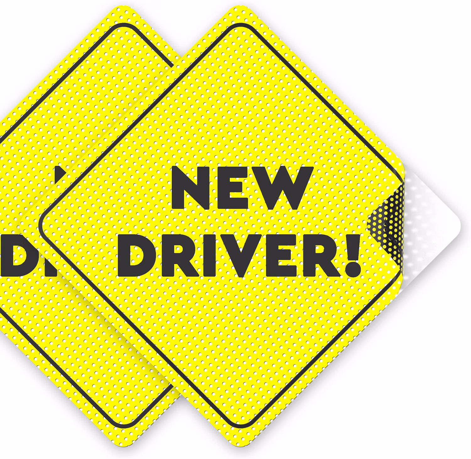 Pair of yellow reflective new-driver stickers